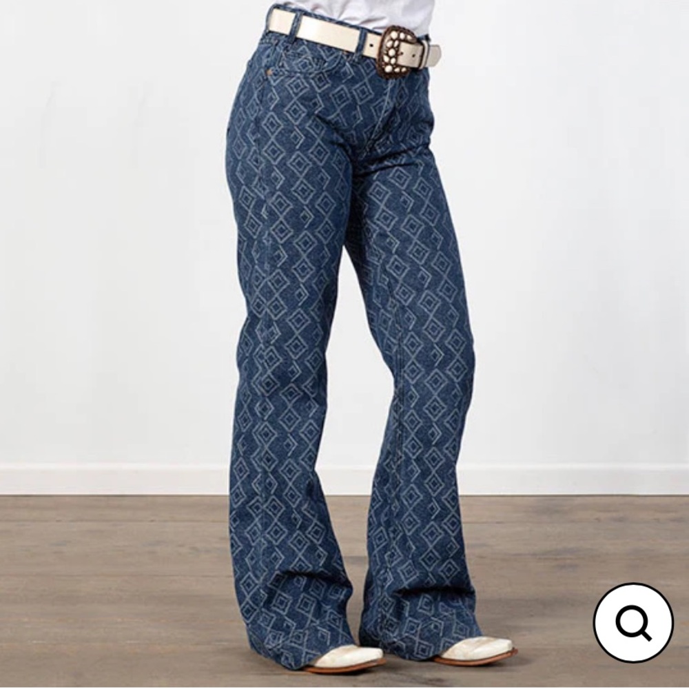 Rock & Roll Denim 24 X 30 High Rise Flare Trouser Jeans Aztec Western Boho USA‎